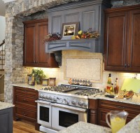 Mixed Stain Birch Cabinet Kitchen Stone Walls Houston