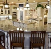 White Antique Finish Cabinet Kitchen Remodel Houston