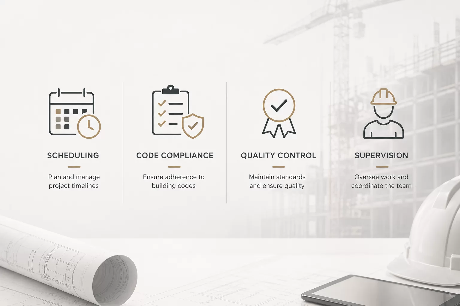 Construction Management: Scheduling, Code Compliance, Quality Control, and Supervision